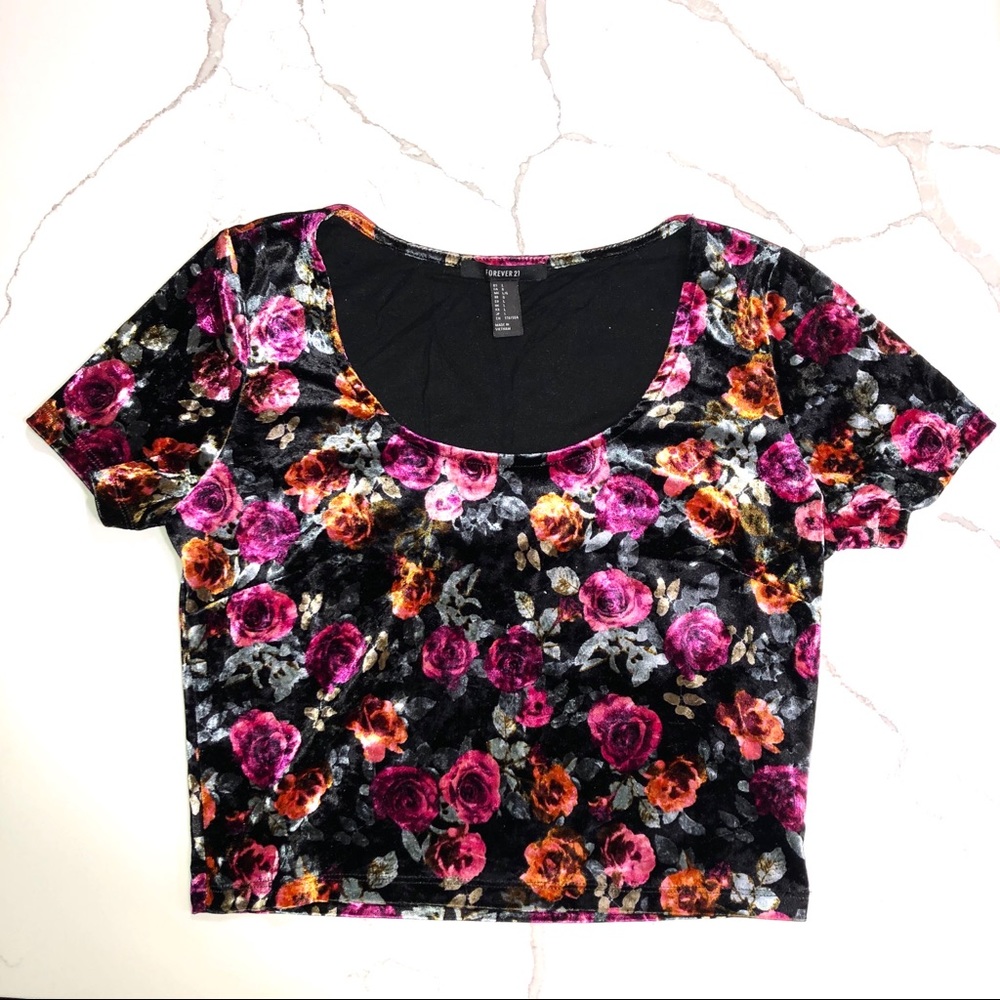F21 Floral Velvet Crop Top